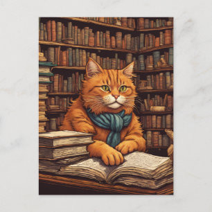 chat de bibliothèque #17 carte postale