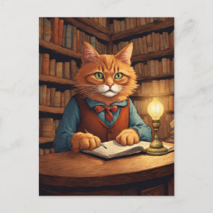 chat de bibliothèque #18 carte postale