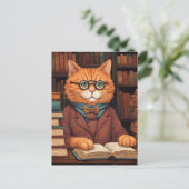 chat de bibliothèque #19 carte postale (Debout devant)
