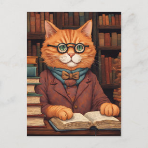 chat de bibliothèque #19 carte postale