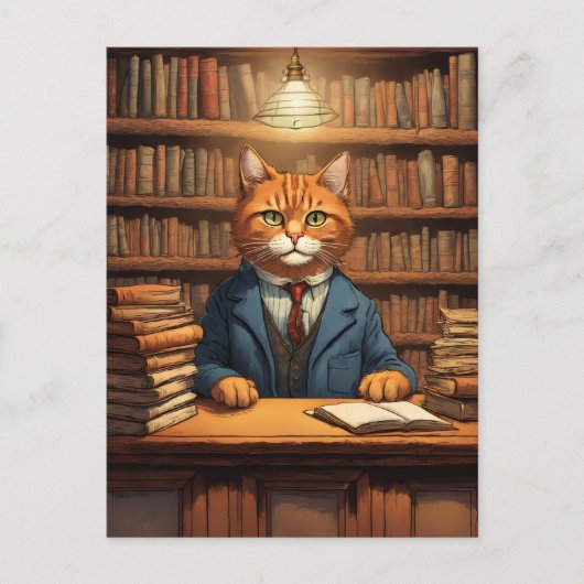 chat de bibliothèque #20 carte postale (Devant)