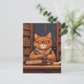 chat de bibliothèque #21 carte postale (Debout devant)