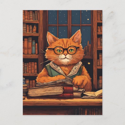 chat de bibliothèque #21 carte postale (Devant)