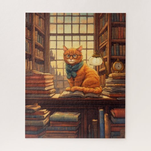 chat de bibliothèque #4 puzzle (Vertical)