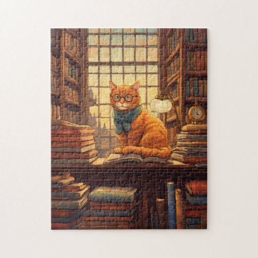 chat de bibliothèque #4 puzzle (Vertical)
