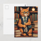 chat de bibliothèque #6 carte postale (Devant / Derrière)
