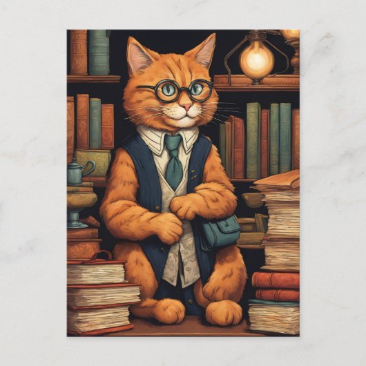 chat de bibliothèque #6 carte postale (Devant)