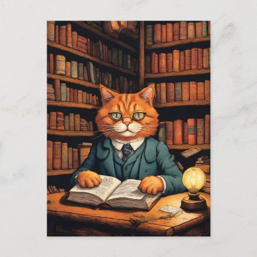 chat de bibliothèque #7 carte postale (Devant)