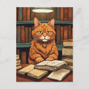 chat de bibliothèque #8 carte postale