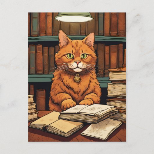 chat de bibliothèque #8 carte postale (Devant)