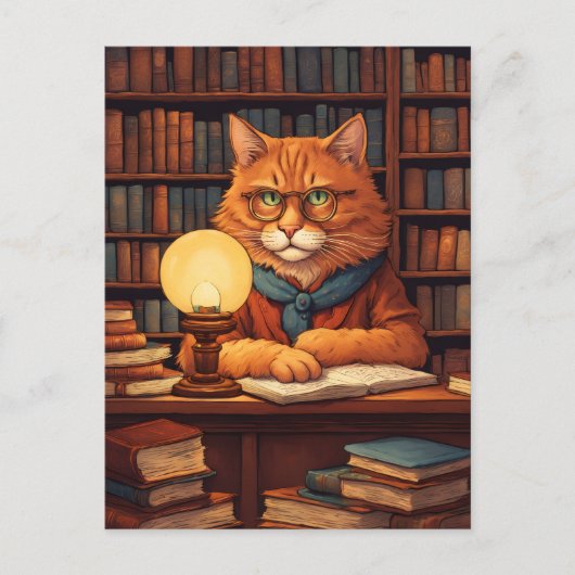 chat de bibliothèque #9 carte postale (Devant)