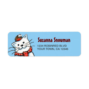 Chat de bonhomme de neige et étiquettes de adress