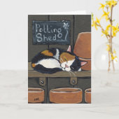 Chat de calicot dans la carte de voeux de hangar (Fleur jaune)