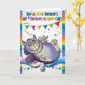 Chat de Cheshire, carte de voeux d'anniversaire, (Fleur jaune)