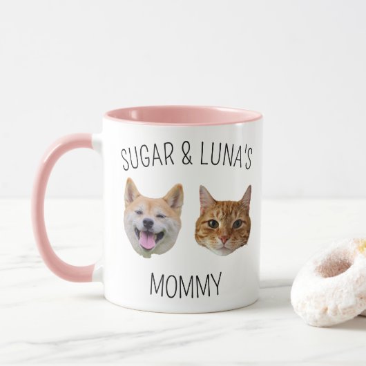Chat de chien personnalisé visage Mug, Mug cadeau (Avec donut)