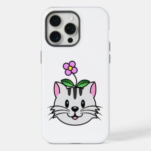 Chat de dessin animé mignon avec une fleur sur la