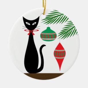 Chat de fête de milieu de siècle avec ornements