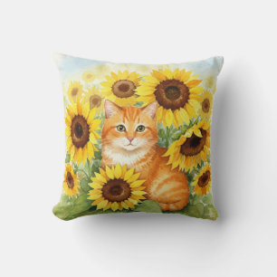 Chat de gingembre mignonne avec Coussin de tournes