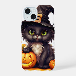 Chat de Halloween mignon sorcière sur citrouille s