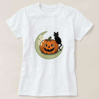 Chat de Halloween mignon sur un T-shirt pour femme