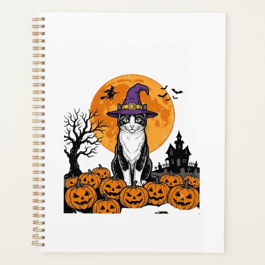 Chat de Halloween Sorcière Citrouille Vintage Épou (Devant)