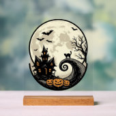 Chat de Halloween Vintage Maison Hantée Lune Vecte (Neutre)