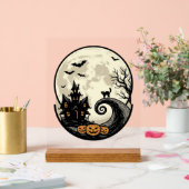 Chat de Halloween Vintage Maison Hantée Lune Vecte (Mariage)