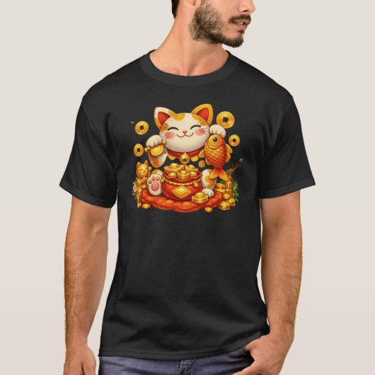 Chat de l'Harmonie Chanceuse – T-Shirt Prospérité  (Devant)