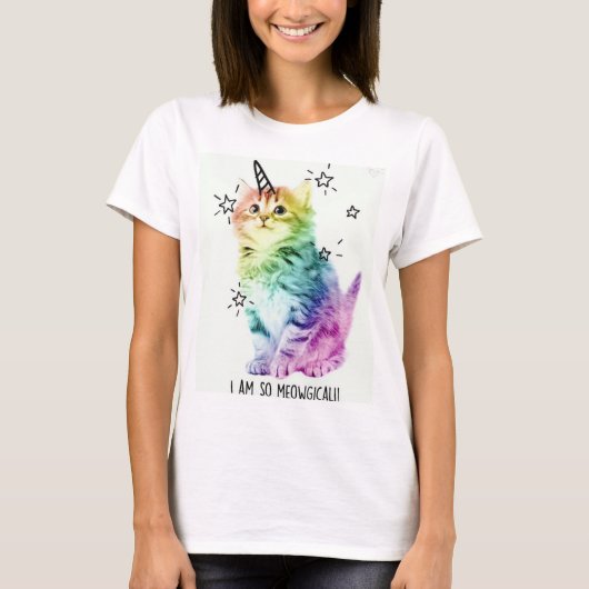 Chat de licorne d'arc-en-ciel de T-shirt de femmes (Devant)