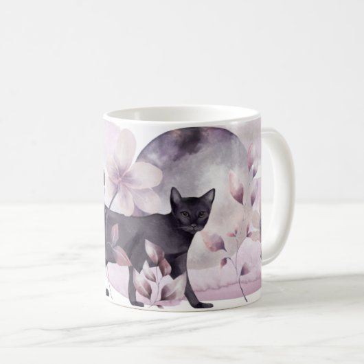 Chat de minuit et une Pleine lune de café Mug (Devant droit)