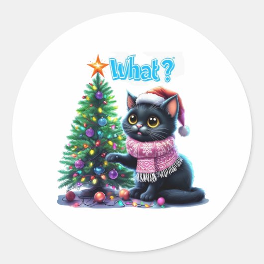 Chat de Noël amusant Avec Sticker Arbre (Devant)
