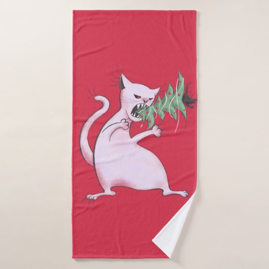 Chat de Noël Drôle Mal Kitty Xmas Arbre (Serviette de bain)