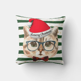 Chat de Noël Hipster Coussin décoratif