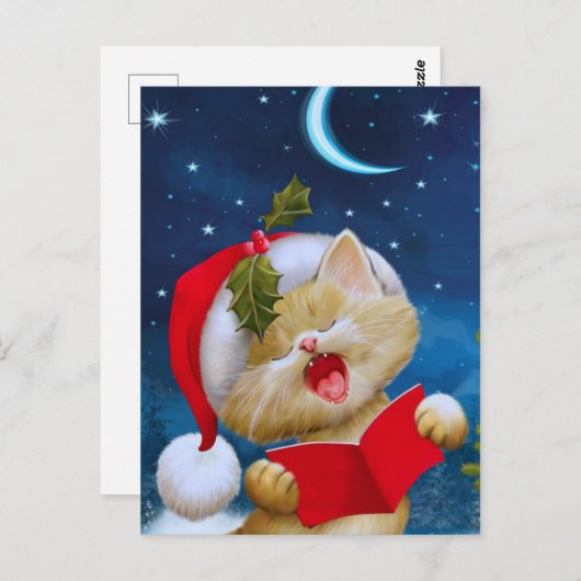 Chat de Noël la nuit Carte de vacances (Devant / Derrière)