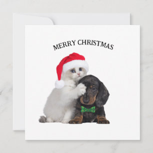 Chat de Noël mignon et carte de Noël de chien drôl