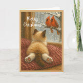 Chat de Noël mignon et carte de vacances cardinale (Devant)