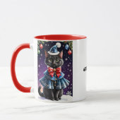 Chat de Noël noir dans Blue Cape Mug (Gauche)