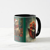 Chat de Noël Tasse Rouge et Vert (Devant droit)