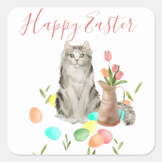 Chat de Pâques avec Oeufs et Fleurs Stickers Print (Devant)