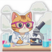 Chat de scientifique Kawaii – Autocollant vinyle d (Devant)