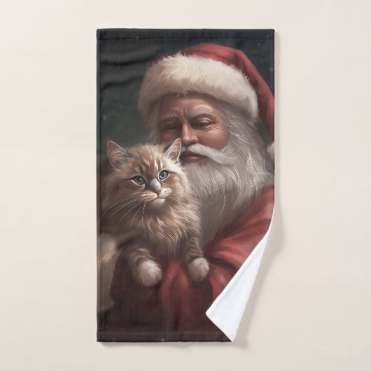Chat de Sibérie avec Noël Festif du Père Noël (Serviette à main)