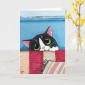 Chat de smoking cachant la carte de voeux d'art de (Fleur jaune)