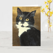 Chat de smoking - carte de voeux (Fleur jaune)