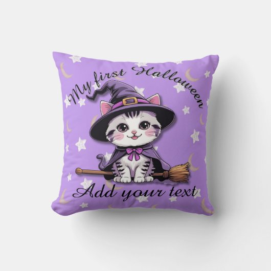 Chat de sorcière Kawaii – Coussin de jet Halloween (Recto)