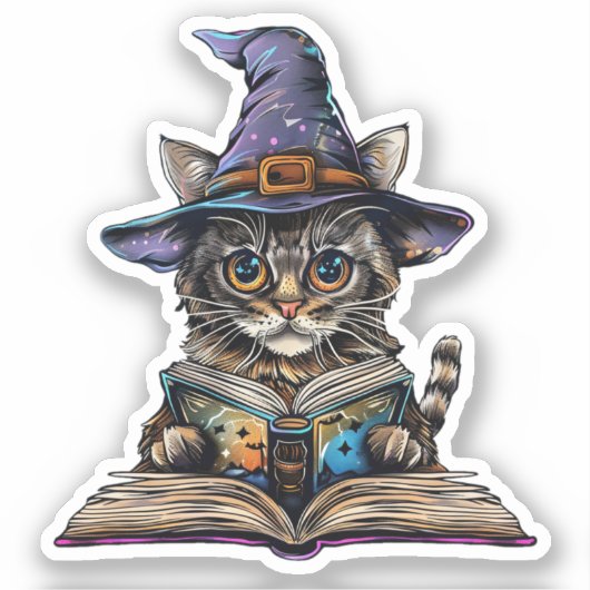 Chat de sorcière Lecture personnalisé Sticker en v (Recto)