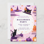 Chat de sorcière magique Halloween Fête Invitation (Devant)