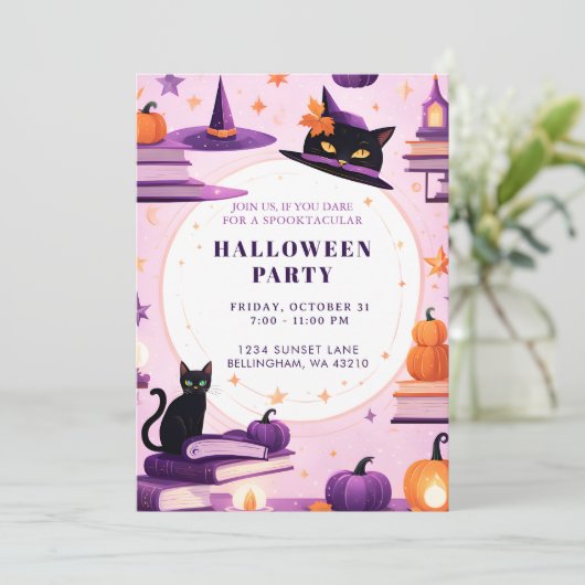 Chat de sorcière magique Halloween Fête Invitation (Debout devant)
