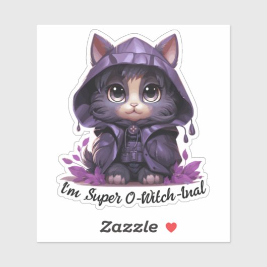 Chat de sorcière - Sticker "I'm Super O-Witch-inal (Feuille)