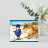 Chat de troll elf de Noël sur carte postale (Debout devant)