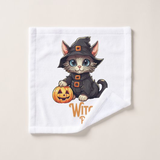 Chat d'Halloween aux pattes ensorcelées (Gant de toilette)